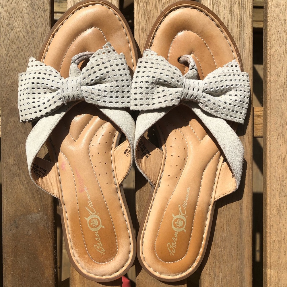 Born Crown Leather Suede Bow Sandals Flip Flops